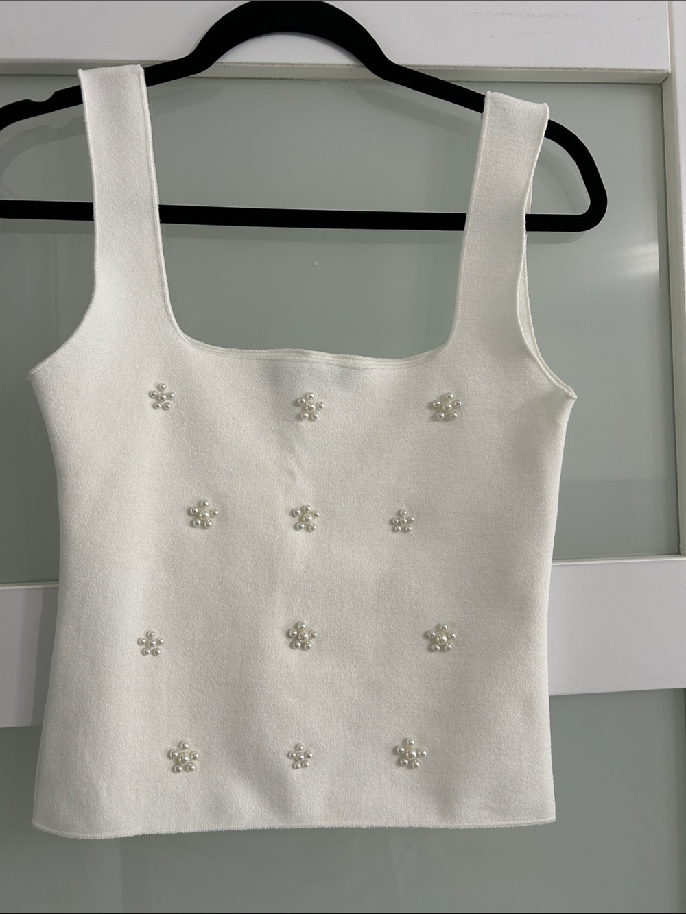 Zara White Top with pearls embellishments in size Medium. 19” long